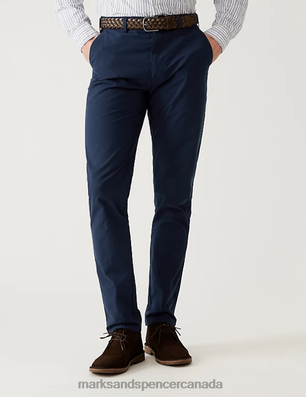 Men Navy Clothing Marks & Spencer Slim Fit Textured Belted Chinos 20VTD6111 - Marks and Spencer outlet