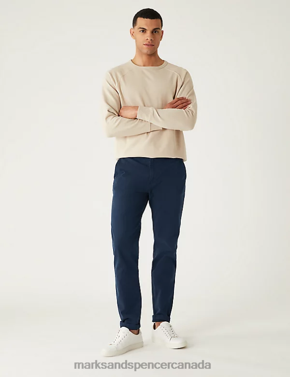 Marks and Spencer Canada - Men Navy Clothing Marks & Spencer Slim Fit Textured Stretch Trousers 20VTD5548