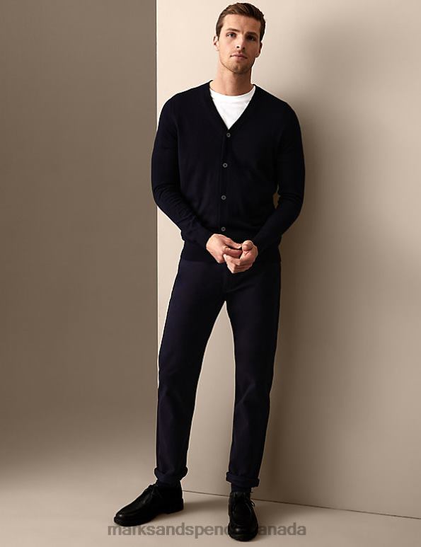 Marks and Spencer Canada - Men Navy Clothing Marks & Spencer Straight Fit Italian 5 Pocket Trousers 20VTD5850