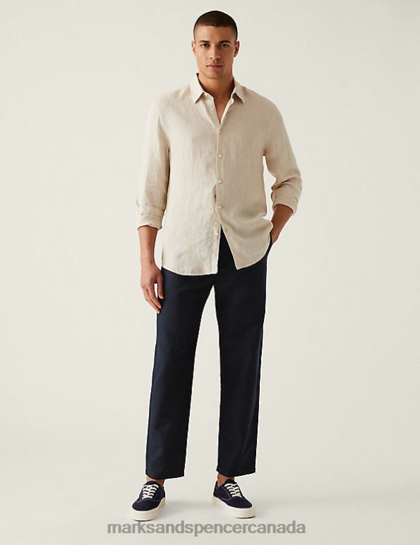 Men Navy Clothing Marks & Spencer Tapered Fit Linen Blend Trousers 20VTD5197 - Marks and Spencer Canada locations