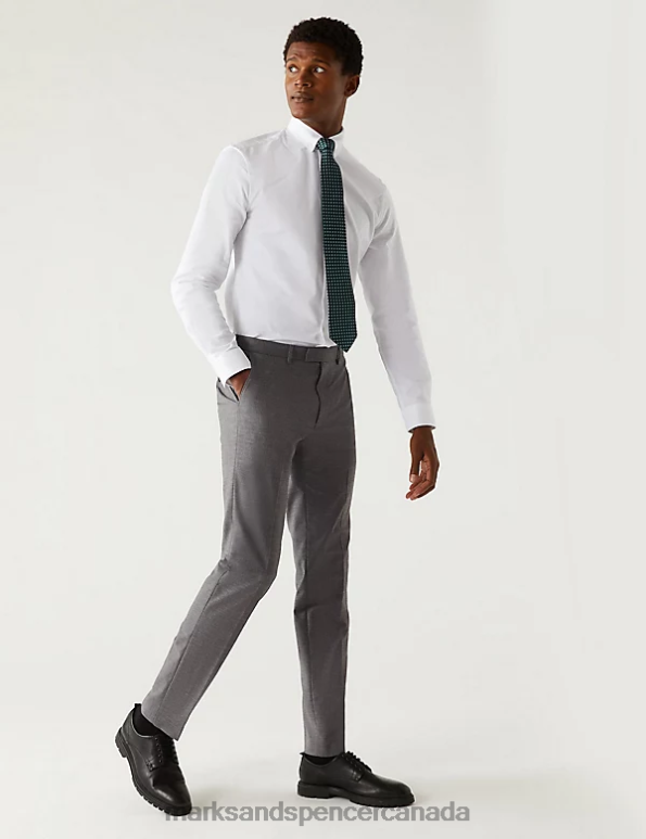 Men Silver Grey Clothing Marks & Spencer Skinny Fit Stretch Suit Trousers 20VTD5655 - Marks and Spencer Canada locations