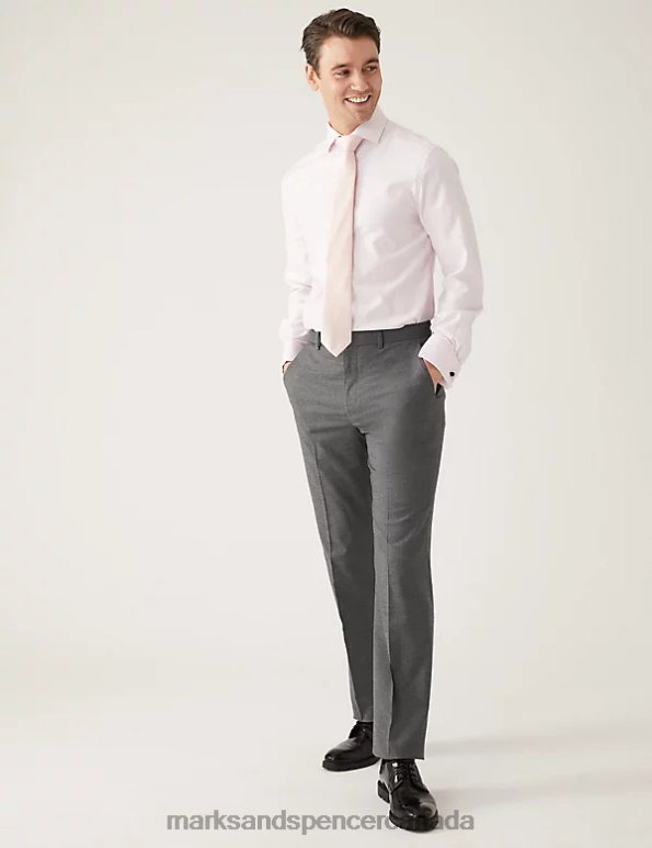 Men Silver Grey Clothing Marks & Spencer Slim Fit Sharkskin Stretch Suit Trousers 20VTD6042 - Marks and Spencer outlet