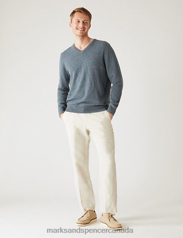 Marks and Spencer sale - Men Stone Clothing Marks & Spencer Regular Fit Linen Blend Trousers 20VTD5449