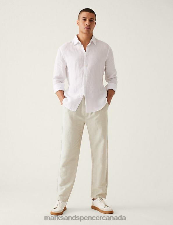 Men Stone Clothing Marks & Spencer Tapered Fit Linen Blend Trousers 20VTD4871 - Marks and Spencer online