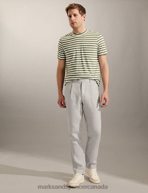 Marks and Spencer Canada - Men Stone Clothing Marks & Spencer Tapered Fit Pure Linen Single Pleat Trousers 20VTD4926