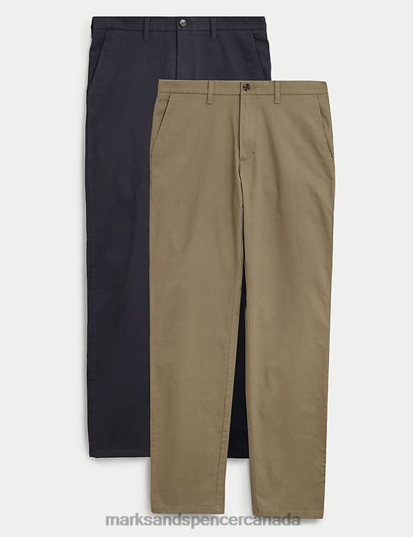 Marks and Spencer near me - Men Stone/Navy Clothing Marks & Spencer 2pk Regular Fit Stretch Chinos 20VTD5055