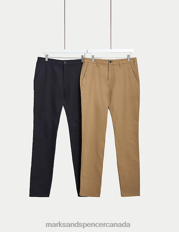 Men Stone/Navy Clothing Marks & Spencer 2pk Slim Fit Stretch Chinos 20VTD5770 - Marks and Spencer outlet