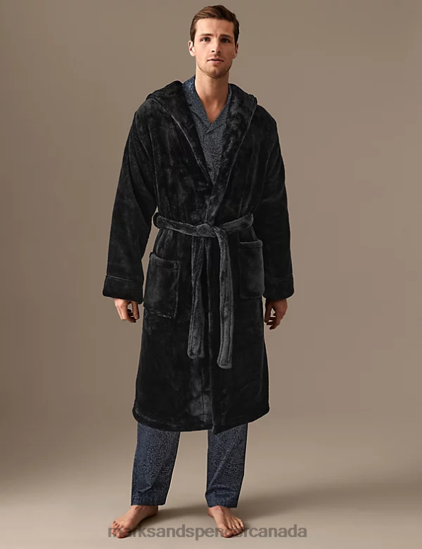 Men Black Clothing Marks & Spencer Fleece Supersoft Dressing Gown 20VTD5761 - Marks and Spencer online