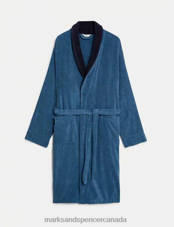 Men Blue Mix Clothing Marks & Spencer Pure Cotton Towelling Dressing Gown 20VTD5973 - Marks and Spencer Canada locations