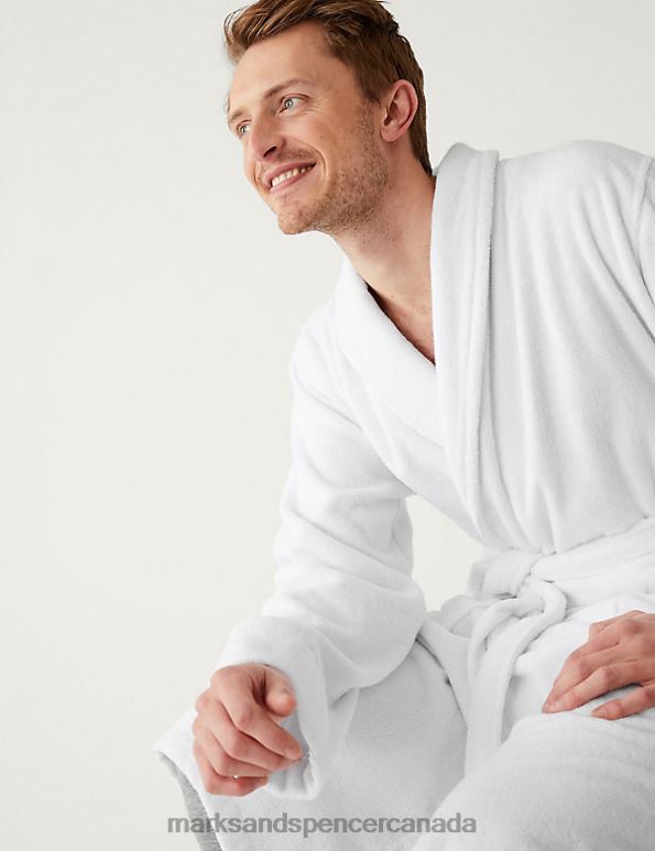 Men White Clothing Marks & Spencer Pure Cotton Towelling Dressing Gown 20VTD6355 - Marks and Spencer outlet