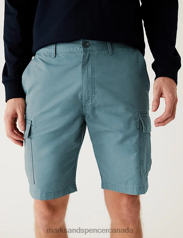 Marks and Spencer Canada - Men Air Force Blue Clothing Marks & Spencer Pure Cotton Cargo Shorts 20VTD5702