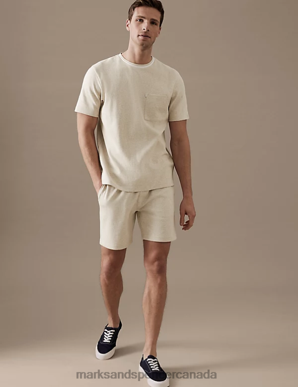 Men Beige Marl Clothing Marks & Spencer Textured Pure Cotton Jersey Shorts 20VTD5788 - Marks and Spencer online