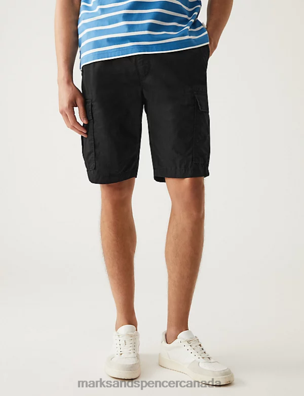 Men Black Clothing Marks & Spencer Pure Cotton Elasticated Waist Cargo Shorts 20VTD5891 - Marks and Spencer Canada locations