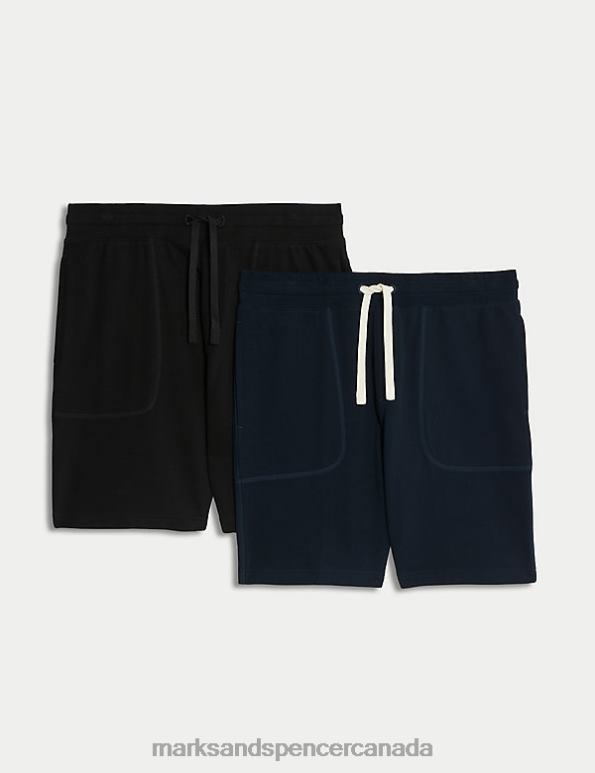 Marks and Spencer sale - Men Black Mix Clothing Marks & Spencer 2pk Pure Cotton Jersey Shorts 20VTD5050