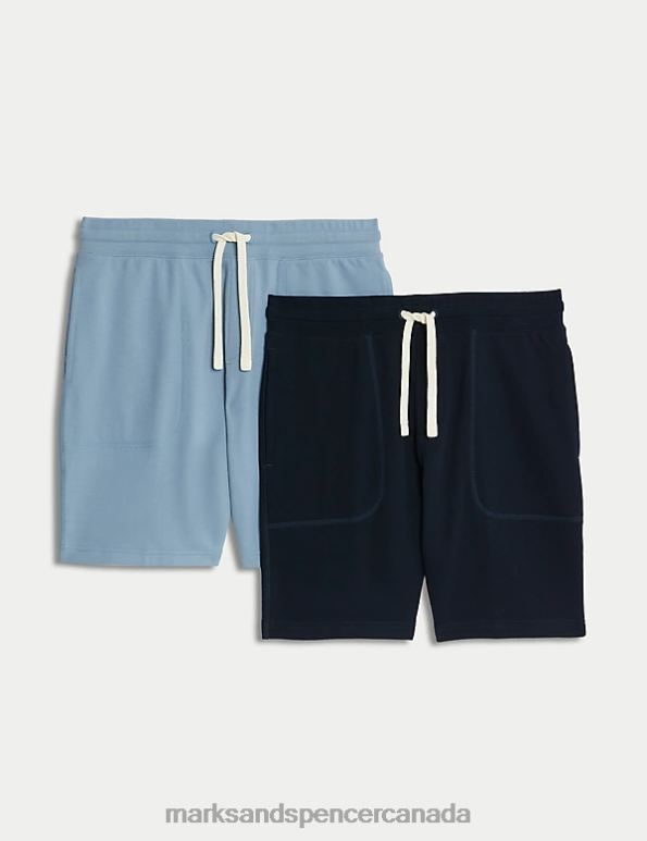 Men Blue Mix Clothing Marks & Spencer 2pk Pure Cotton Jersey Shorts 20VTD5051 - Marks and Spencer online