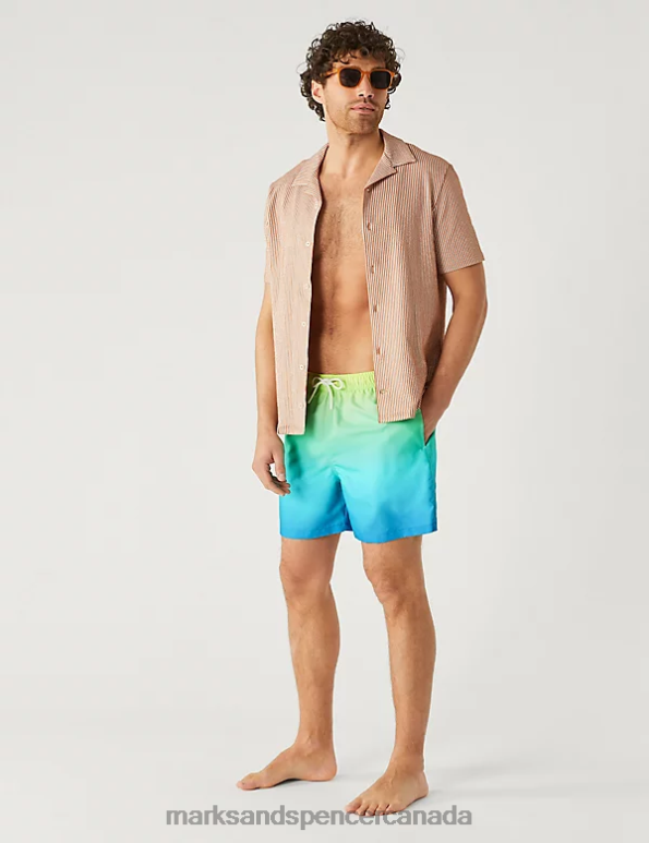 Men Blue Mix Clothing Marks & Spencer Quick Dry Ombre Swim Shorts 20VTD5182 - Marks and Spencer outlet