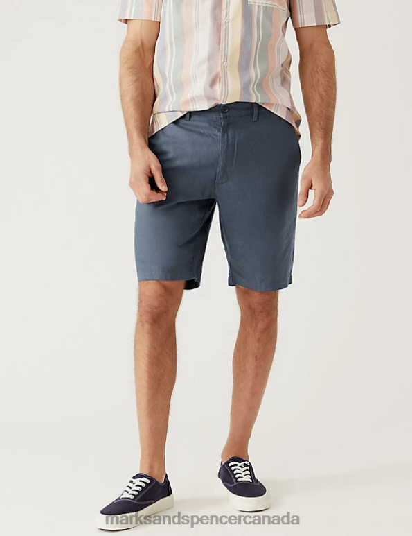 Marks and Spencer Canada - Men Charcoal Clothing Marks & Spencer Linen Blend Chino Shorts 20VTD5584