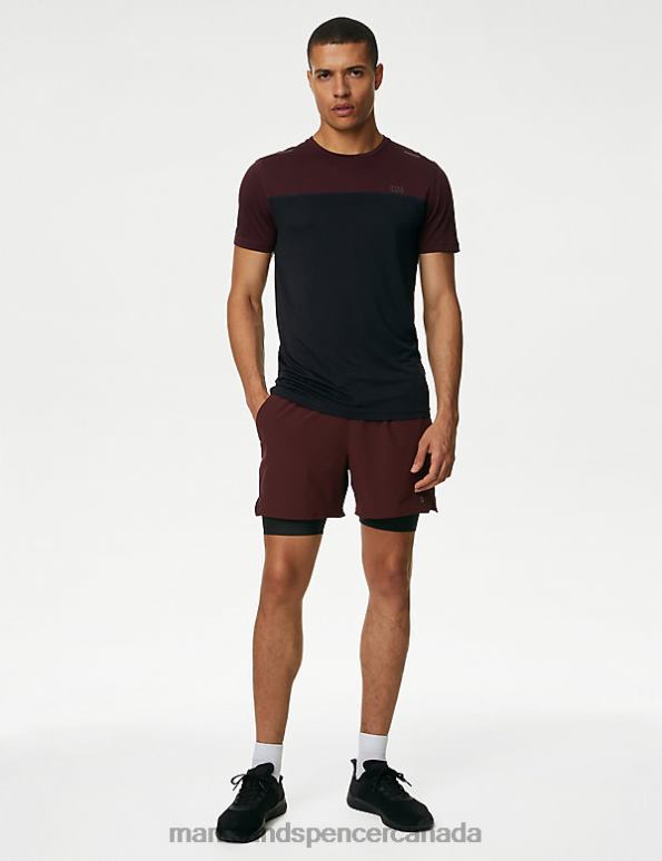 Men Dark Burgundy Clothing Marks & Spencer Double Layer Training Shorts 20VTD6675 - Marks and Spencer online