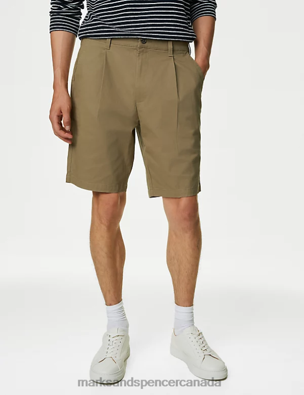 Men Dark Stone Clothing Marks & Spencer Single Pleat Stretch Chino Shorts 20VTD7093 - Marks and Spencer online