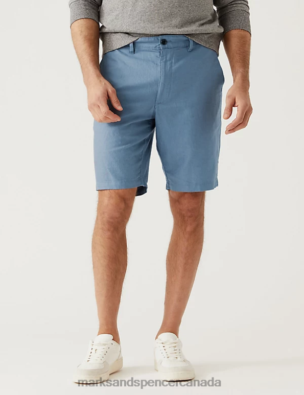 Men Dusty Blue Clothing Marks & Spencer Linen Blend Chino Shorts 20VTD5581 - Marks and Spencer online