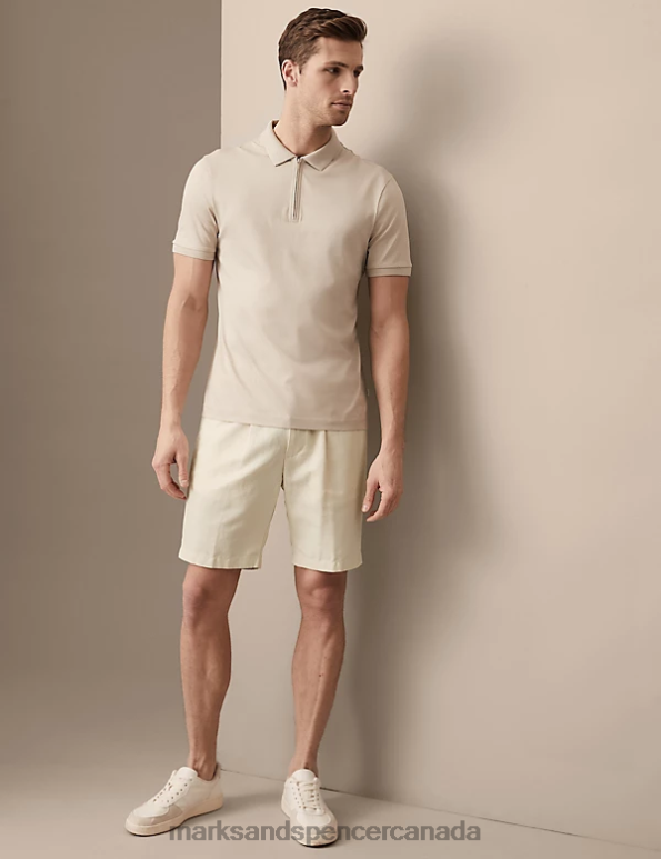 Marks and Spencer sale - Men Ecru Clothing Marks & Spencer Cotton Linen Elasticated Waist Chino Shorts 20VTD5978