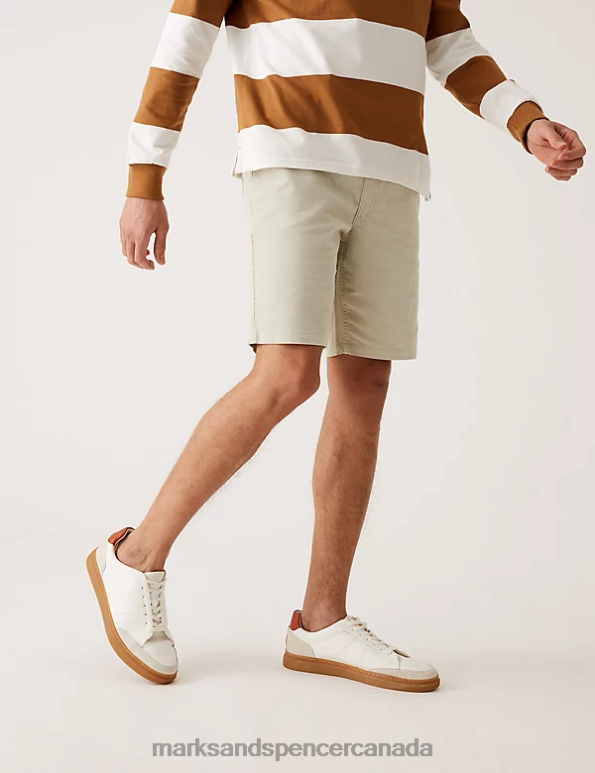 Men Ecru Clothing Marks & Spencer Pure Cotton Corduroy Elasticated Waist Shorts 20VTD6134 - Marks and Spencer Canada locations