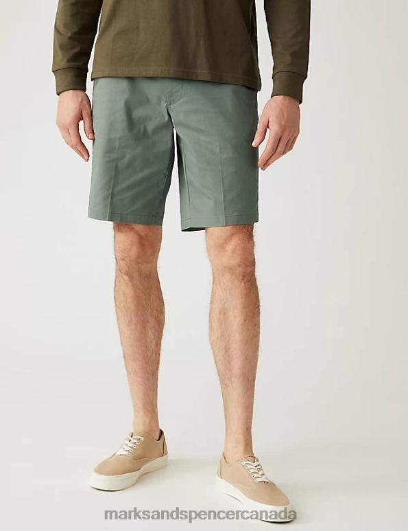 Men Green Clothing Marks & Spencer Super Lightweight Stretch Chino Shorts 20VTD6133 - Marks and Spencer online