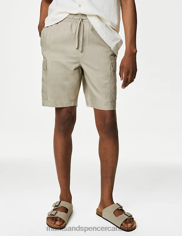 Men Grey Clothing Marks & Spencer Linen Blend Elasticated Waist Utility Shorts 20VTD6045 - Marks and Spencer outlet