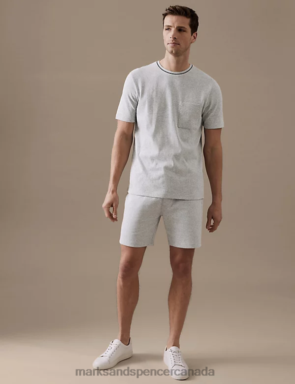 Men Grey Marl Clothing Marks & Spencer Textured Pure Cotton Jersey Shorts 20VTD6161 - Marks and Spencer outlet