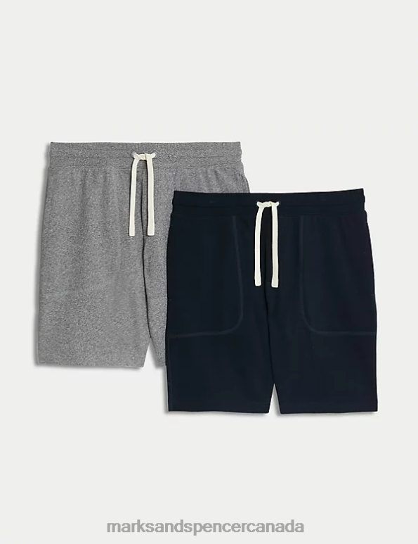 Marks and Spencer sale - Men Grey Mix Clothing Marks & Spencer 2pk Pure Cotton Jersey Shorts 20VTD4749