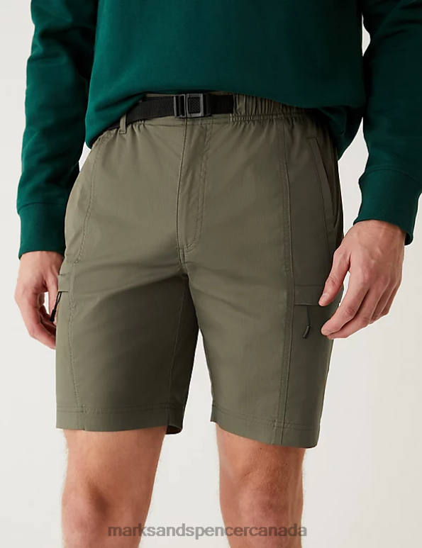 Men Khaki Clothing Marks & Spencer Belted Trekking Shorts with Stormwear 20VTD5398 - Marks and Spencer outlet