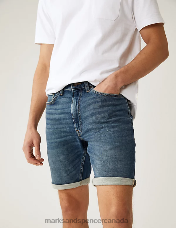 Men Light Blue Clothing Marks & Spencer 5 Pocket Denim Shorts 20VTD6284 - Marks and Spencer Canada locations