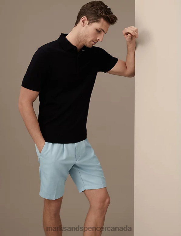 Marks and Spencer near me - Men Light Blue Clothing Marks & Spencer Cotton Linen Elasticated Waist Chino Shorts 20VTD6366