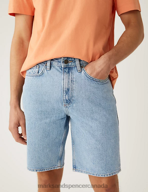 Men Light Blue Clothing Marks & Spencer Recycled Rigid Denim Shorts 20VTD5983 - Marks and Spencer online