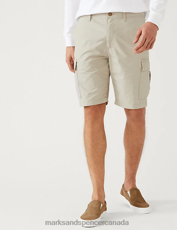 Men Light Stone Clothing Marks & Spencer Pure Cotton Cargo Shorts 20VTD5699 - Marks and Spencer online