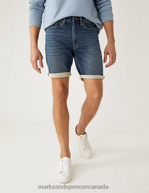 Men Medium Blue Clothing Marks & Spencer 5 Pocket Denim Shorts 20VTD5905 - Marks and Spencer outlet