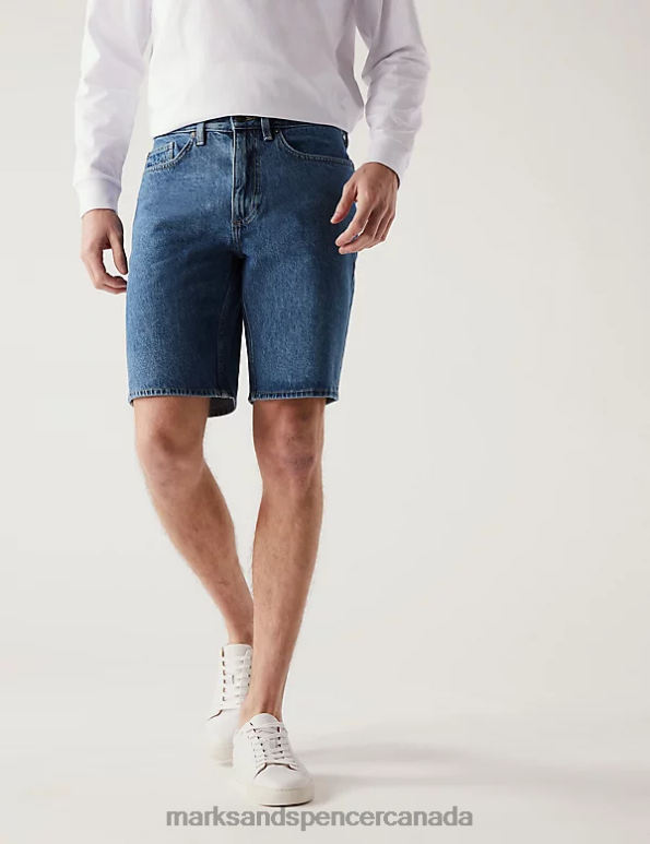 Men Medium Blue Clothing Marks & Spencer Recycled Rigid Denim Shorts 20VTD6370 - Marks and Spencer Canada locations