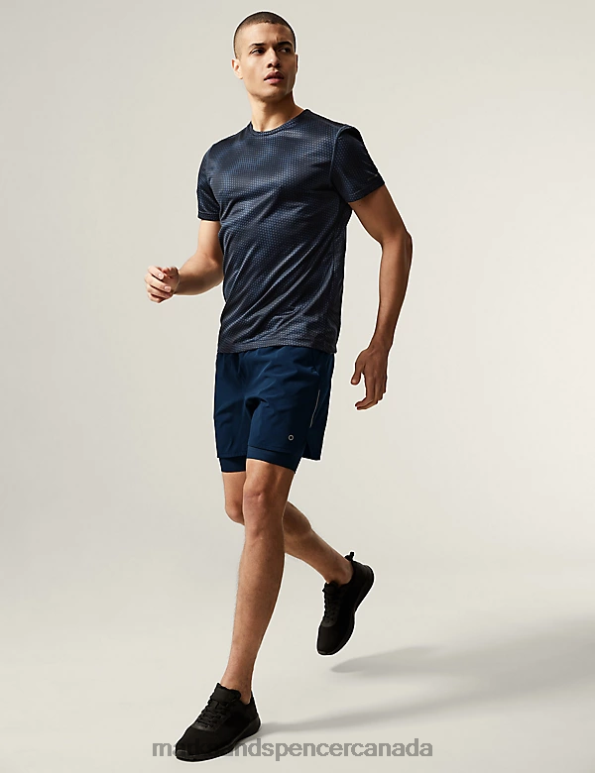 Men Medium Navy Clothing Marks & Spencer Double Layer Training Shorts 20VTD6349 - Marks and Spencer outlet