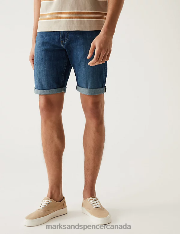 Men Mid Blue Clothing Marks & Spencer Stretch Denim Shorts 20VTD7139 - Marks and Spencer Canada locations