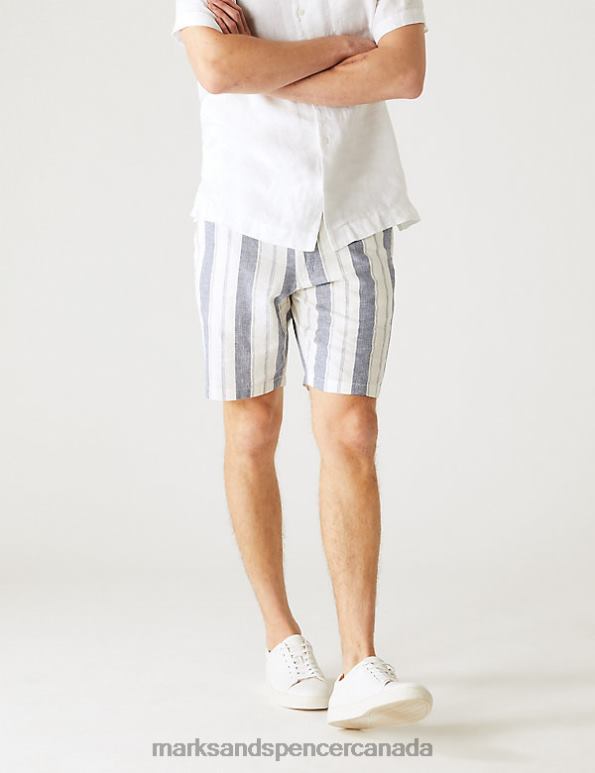 Men Multi Clothing Marks & Spencer Linen Rich Striped Chino Shorts 20VTD5596 - Marks and Spencer Canada locations