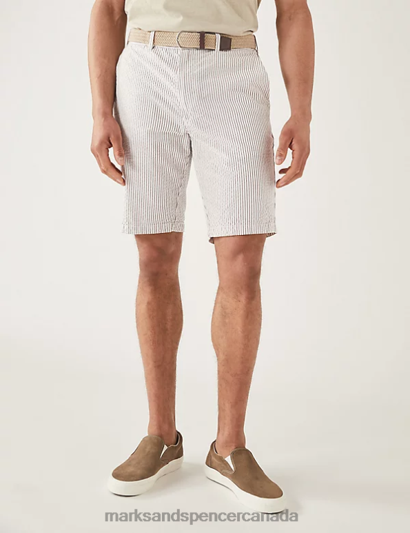 Marks and Spencer near me - Men Natural Mix Clothing Marks & Spencer Pure Cotton Seersucker Belted Chino Shorts 20VTD6242