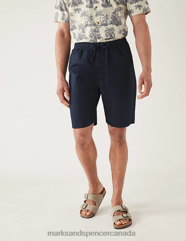 Men Navy Clothing Marks & Spencer Linen Blend Elasticated Waist Chino Shorts 20VTD4990 - Marks and Spencer Canada locations