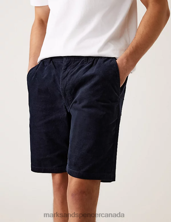 Marks and Spencer sale - Men Navy Clothing Marks & Spencer Pure Cotton Corduroy Elasticated Waist Shorts 20VTD5762