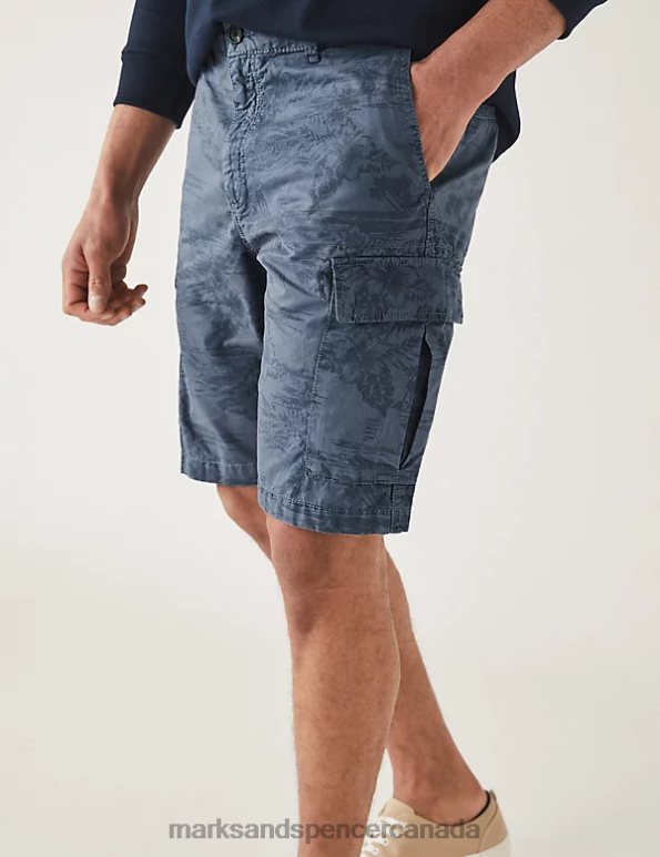 Marks and Spencer Canada - Men Navy Clothing Marks & Spencer Pure Cotton Printed Cargo Shorts 20VTD5183