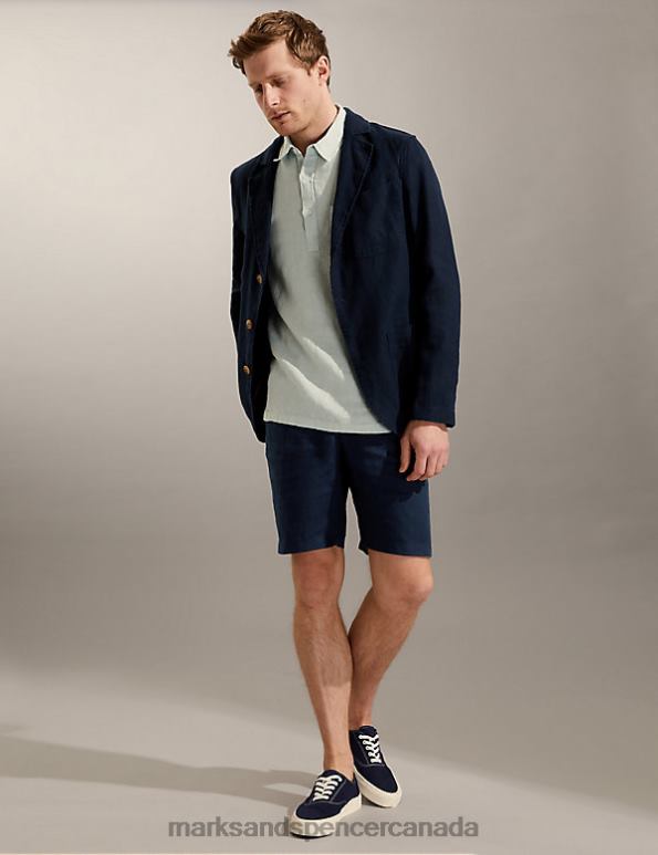 Marks and Spencer near me - Men Navy Clothing Marks & Spencer Pure Linen Single Pleat Chino Shorts 20VTD6650