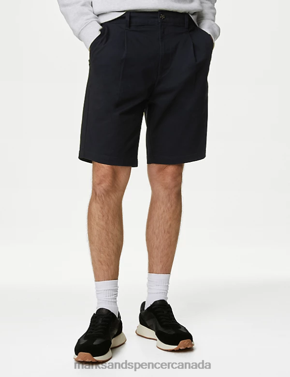 Marks and Spencer Canada - Men Navy Clothing Marks & Spencer Single Pleat Stretch Chino Shorts 20VTD6739