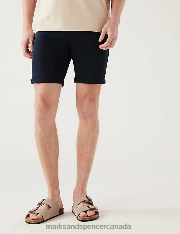 Marks and Spencer Canada - Men Navy Clothing Marks & Spencer Tea Dyed Stretch Denim Shorts 20VTD6075