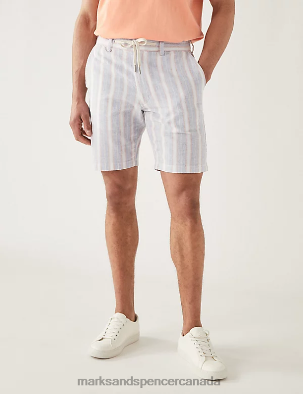 Marks and Spencer near me - Men Navy Mix Clothing Marks & Spencer Linen Rich Half-Elasticated Waist Shorts 20VTD5264