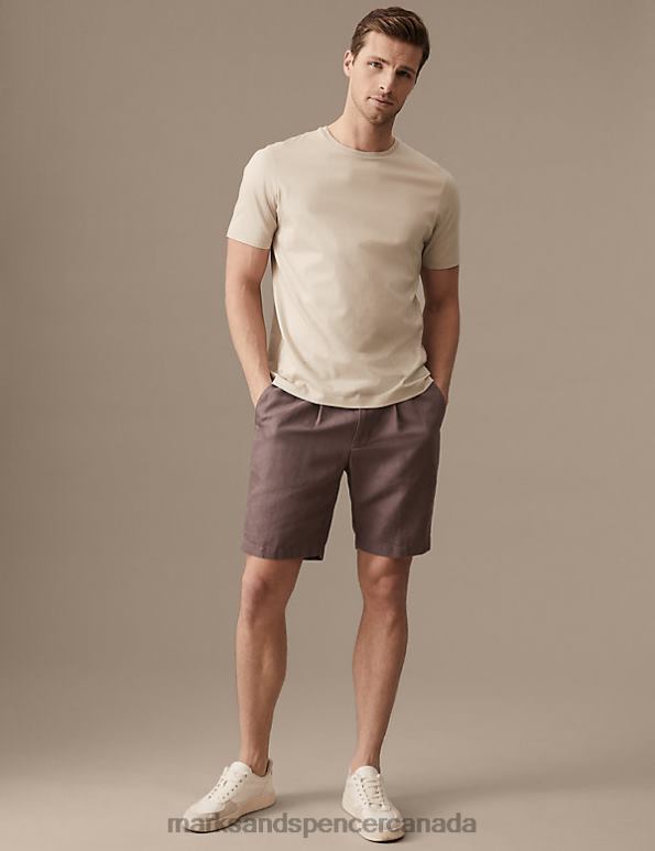 Marks and Spencer Canada - Men Plum Clothing Marks & Spencer Cotton Linen Elasticated Waist Chino Shorts 20VTD6365