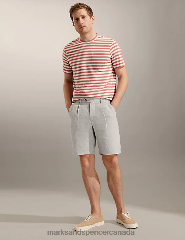 Marks and Spencer near me - Men Stone Clothing Marks & Spencer Pure Linen Single Pleat Chino Shorts 20VTD7014